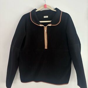 DONNI Black Half-Zip Pullover with Brown Trim and Pearl Zip